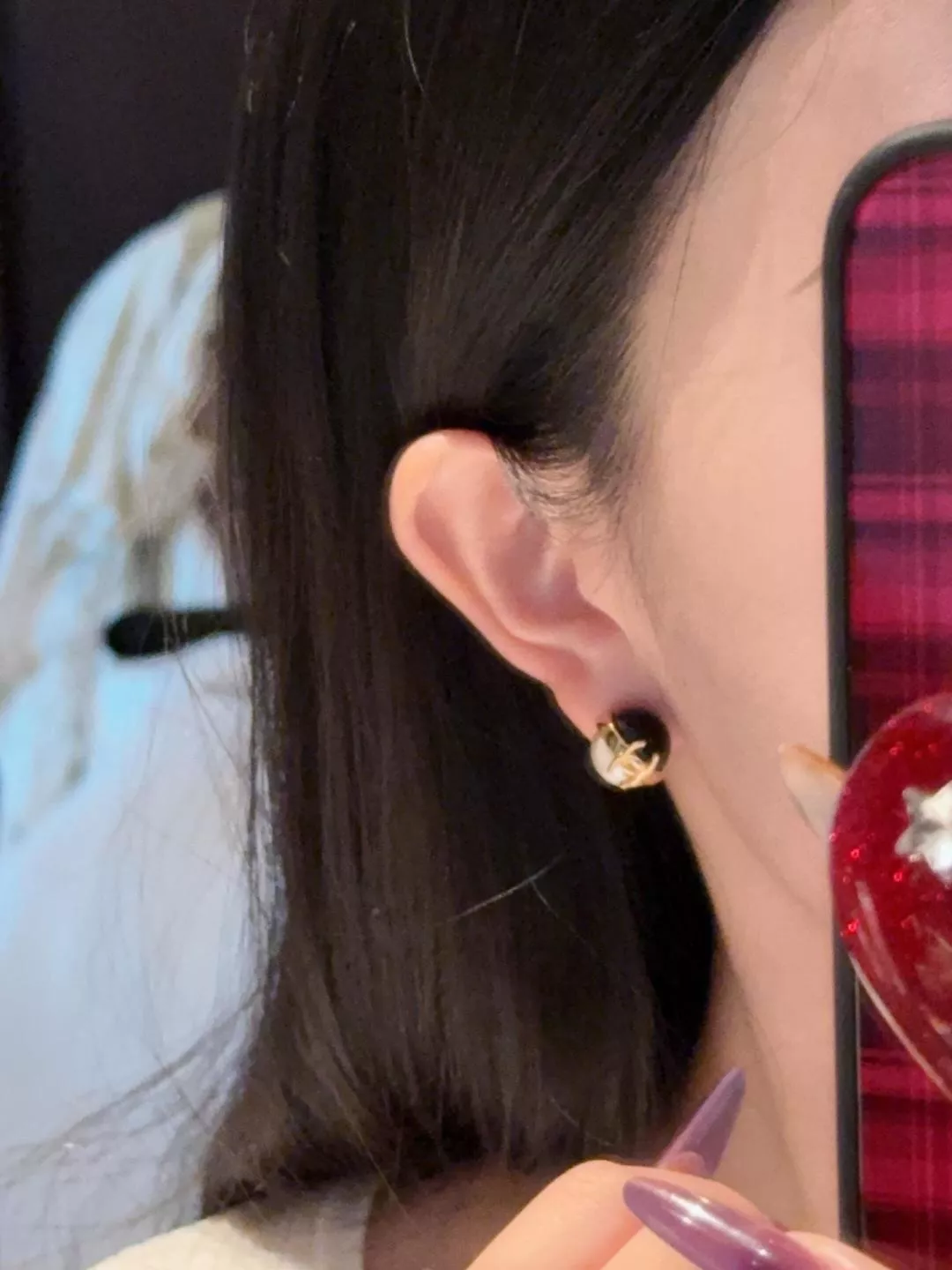 샤넬 블랙 화이트 진주 더블씨 이어링 상세 이미지 8