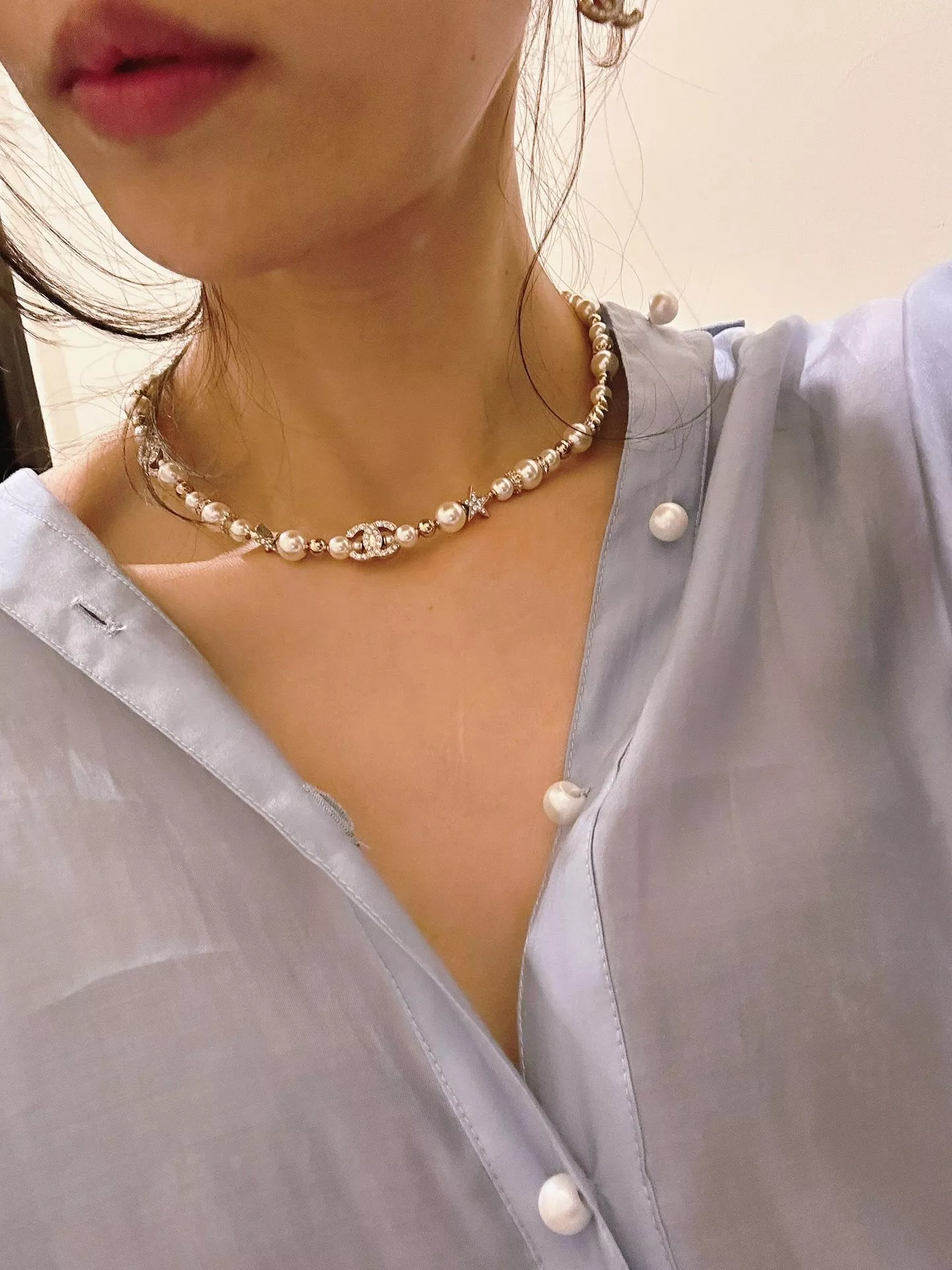샤넬 진주 장식 더블씨 스타 초커 상세 이미지 26