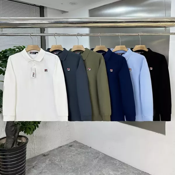휠라 실크 혼방 자수 로고 카라 상의