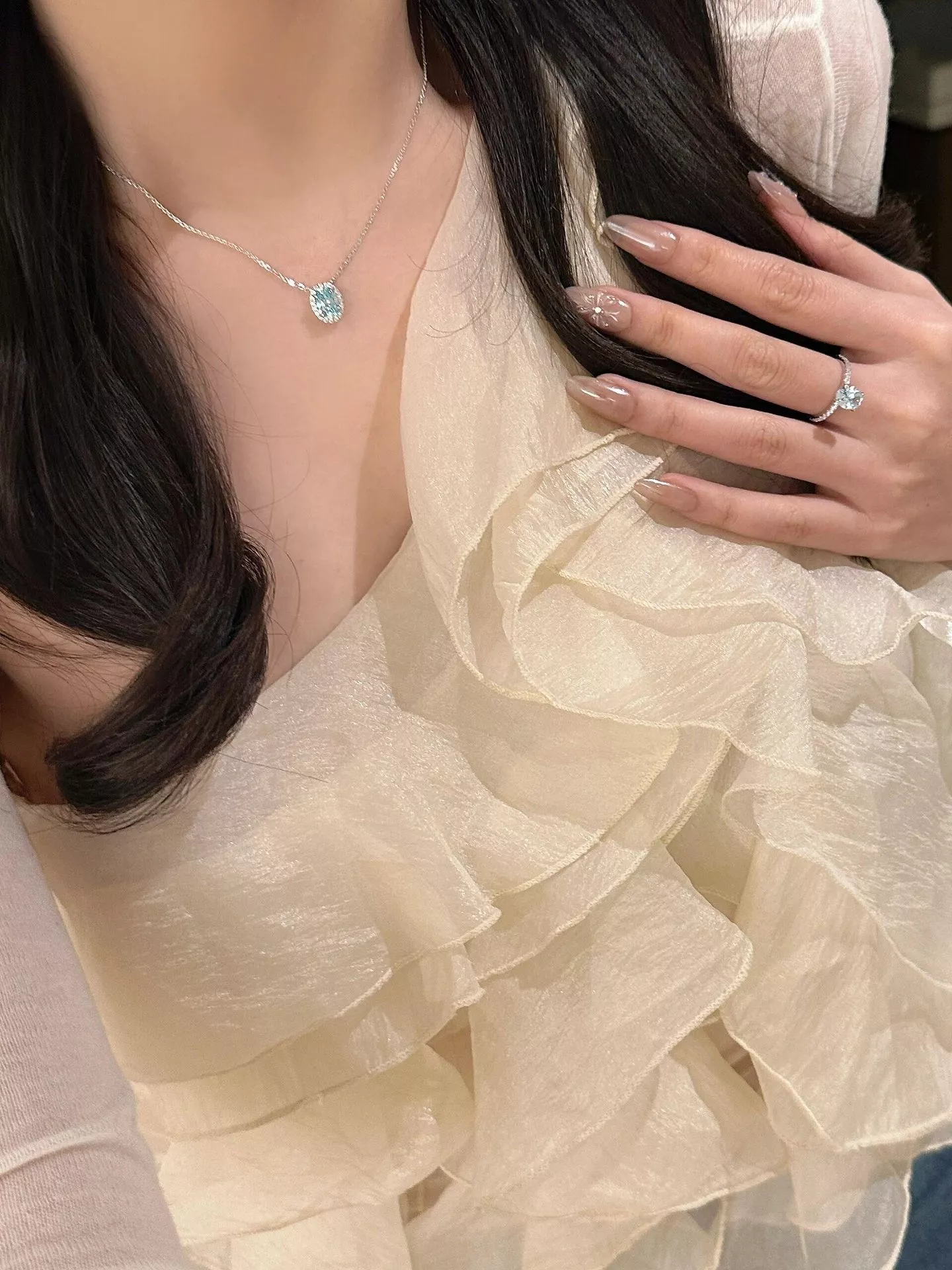 노브랜드 컬러 스톤 타원형 실버 링 상세 이미지 8
