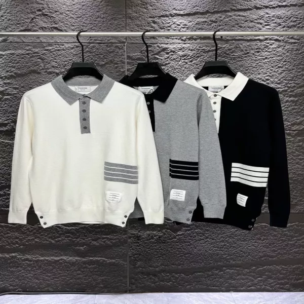 톰브라운 사이드 사선 스트라이프 카라 니트