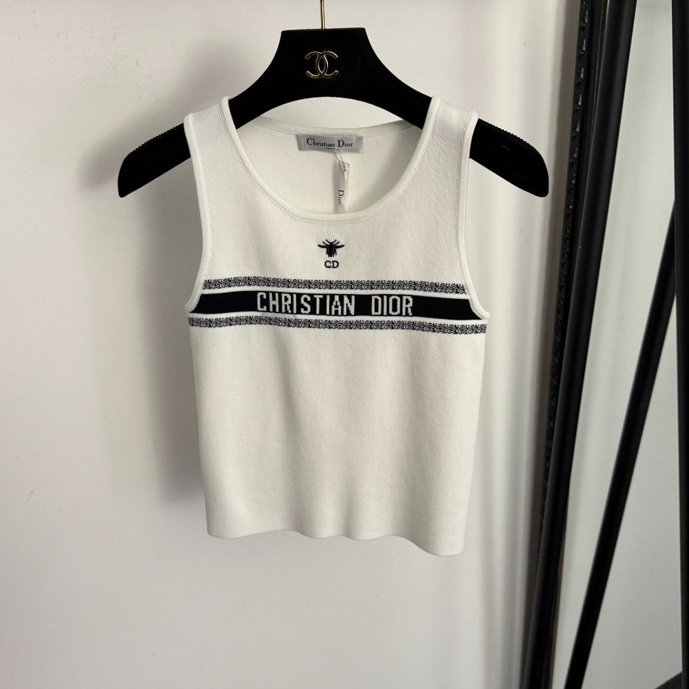 디올 CD 벌 자수 로고 자카드 니트 베스트