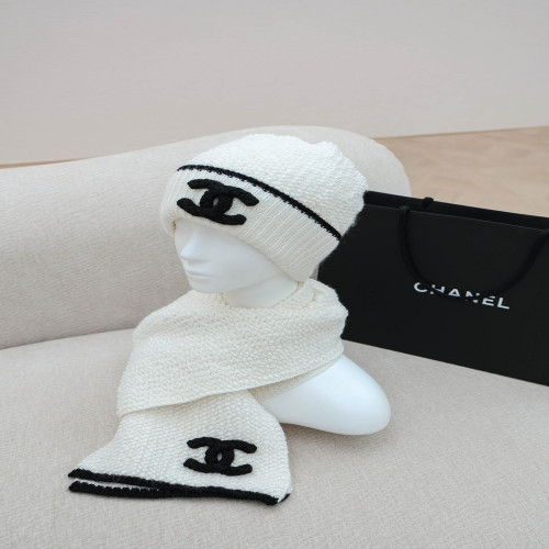 샤넬 캐시미어 로고 머플러 비니 세트
