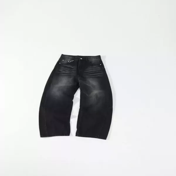 발렌시아가 빈티지 워시 절개 커브드 데님 팬츠