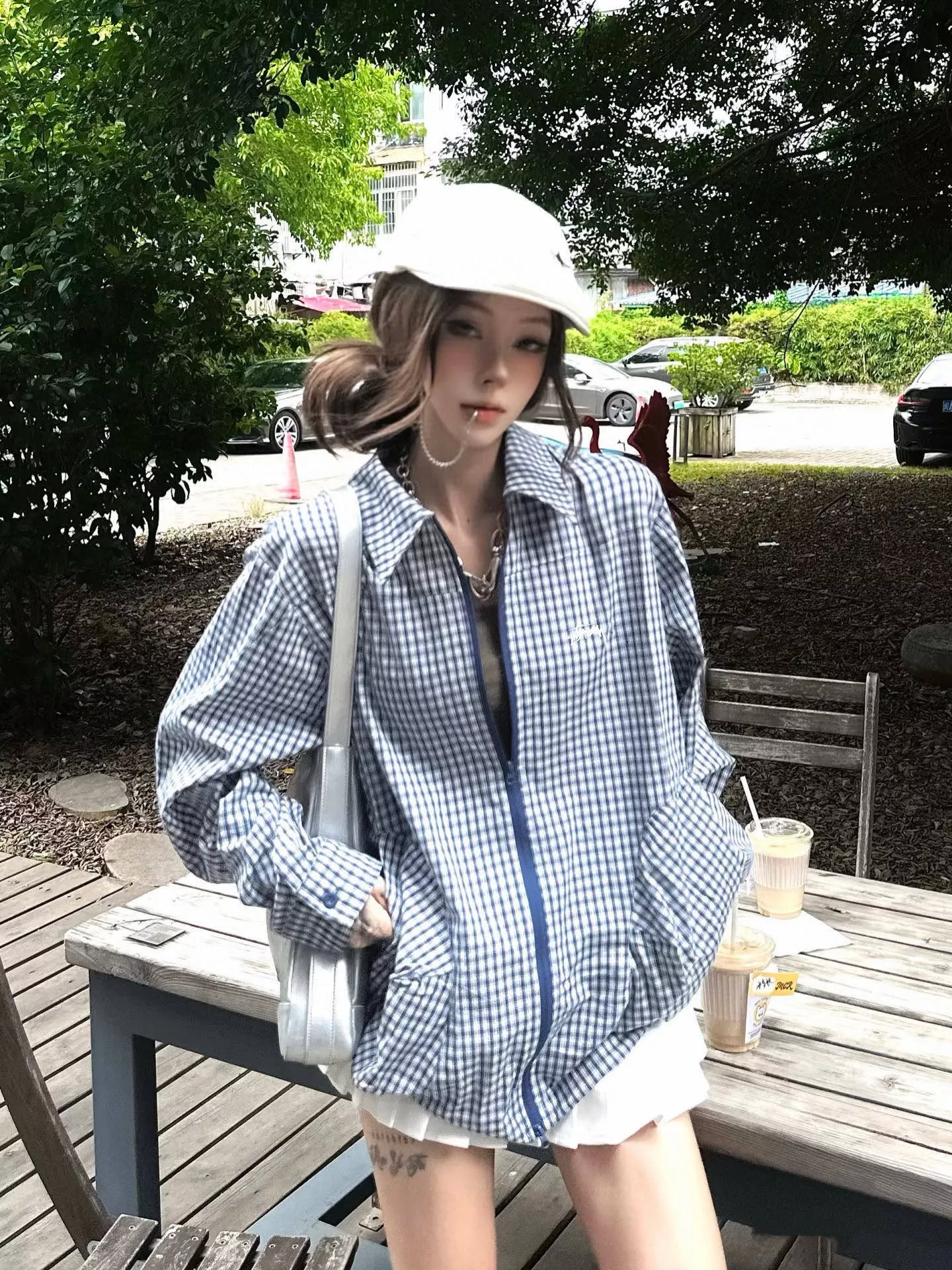 스투시 블루 체크 자수 루즈핏 셔츠 아우터 상세 이미지 20