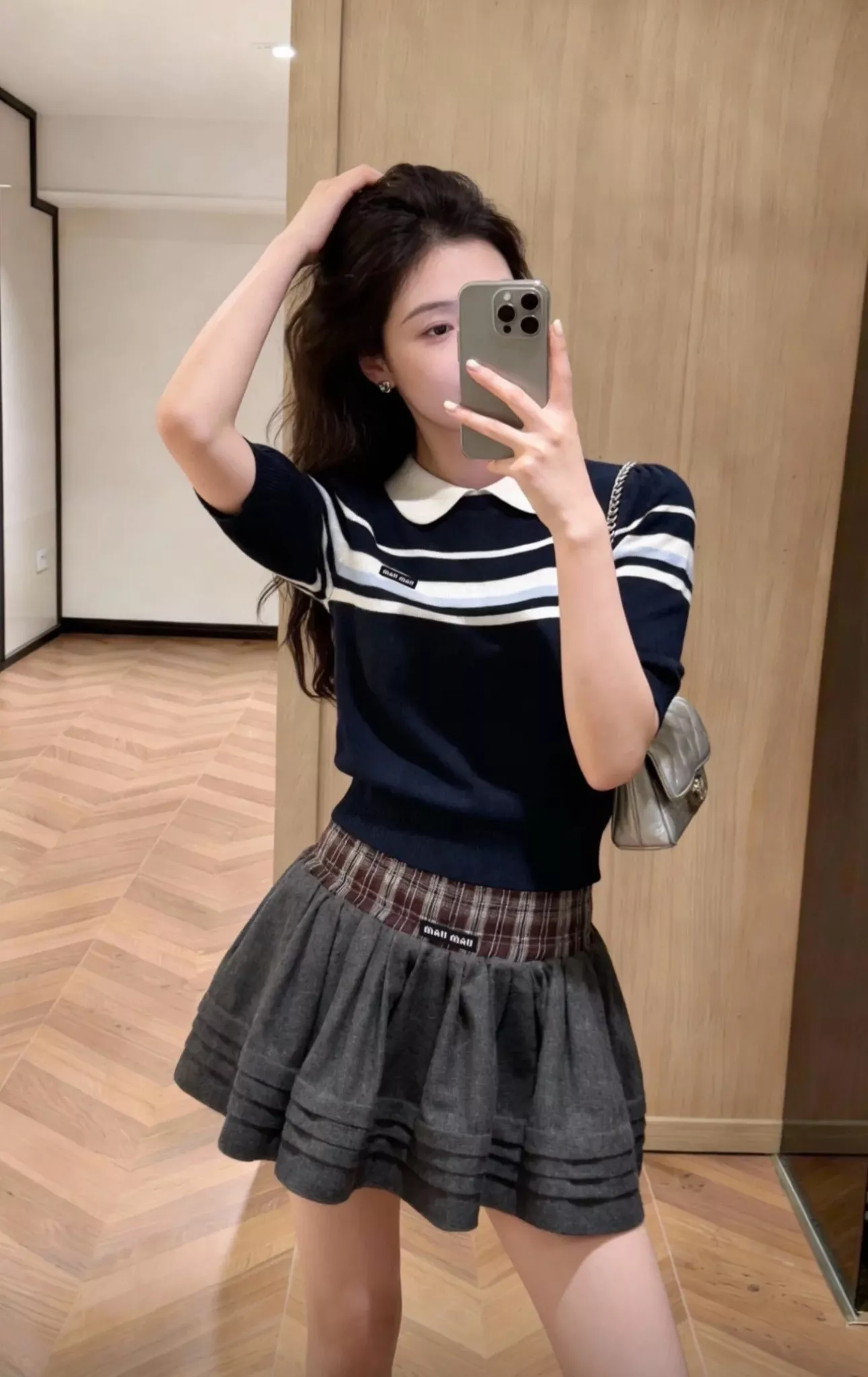 미우미우 배색 카라 스트라이프 반소매 니트 상세 이미지 33