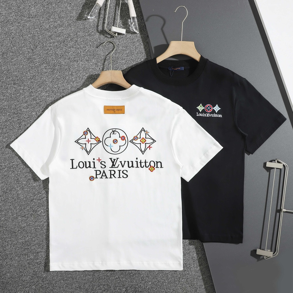 루이비통 사엽초 자수 로고 반소매 티셔츠