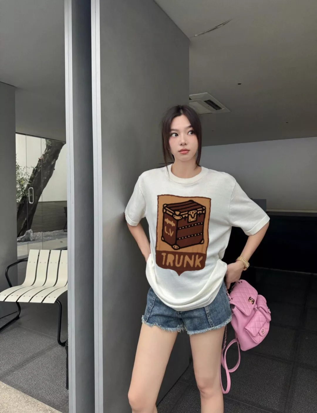 루이비통 트렁크 자카드 플라워 니트 반소매 상세 이미지 15