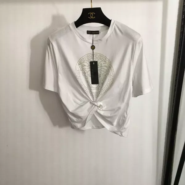베르사체 메두사 장식 핀턱 슬림 반소매 티셔츠