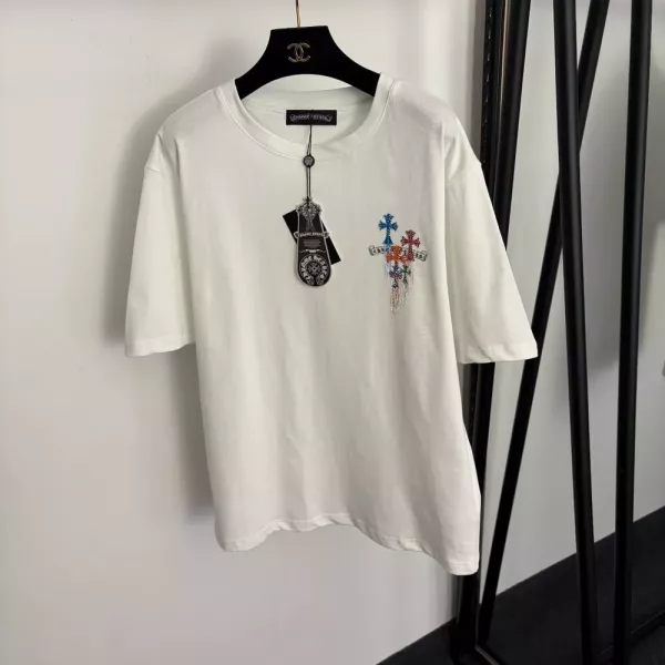 크롬하츠 컬러 태슬 십자가 장식 반소매 티셔츠