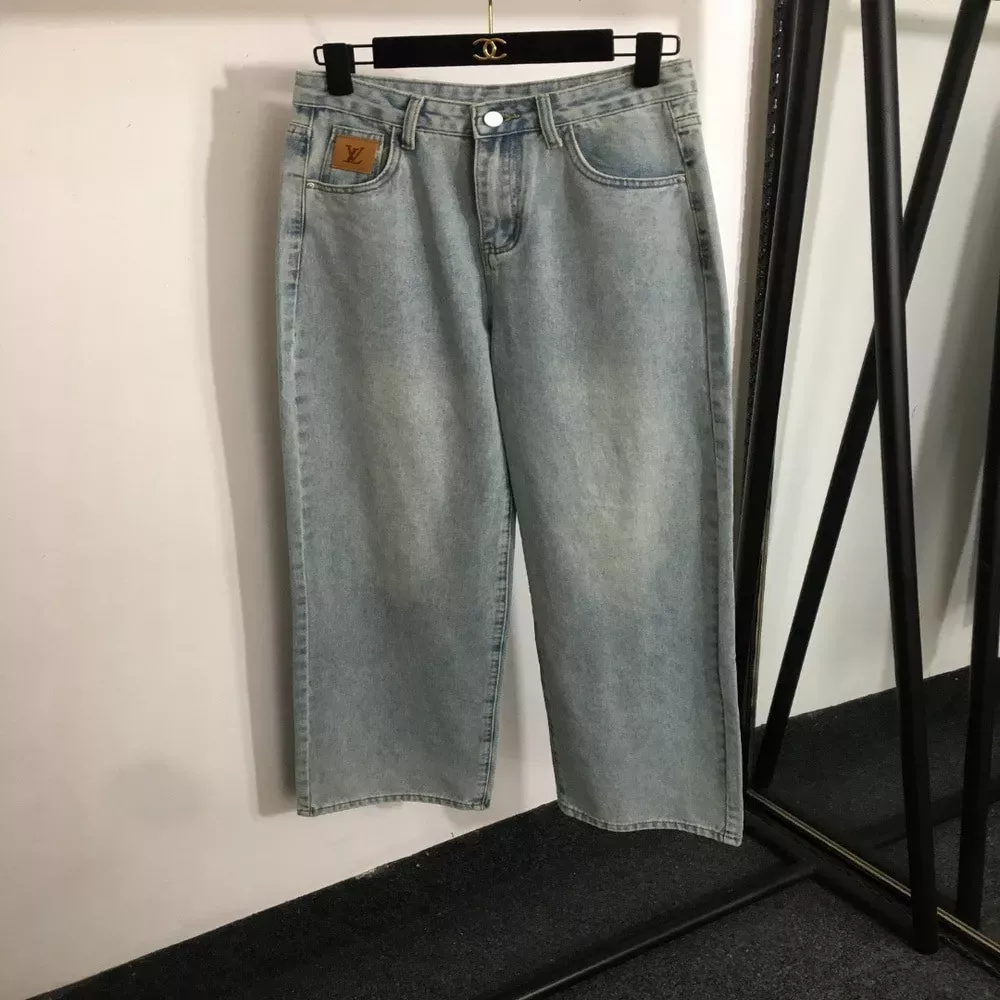 루이비통 로고 가죽패치 워싱 데님 팬츠