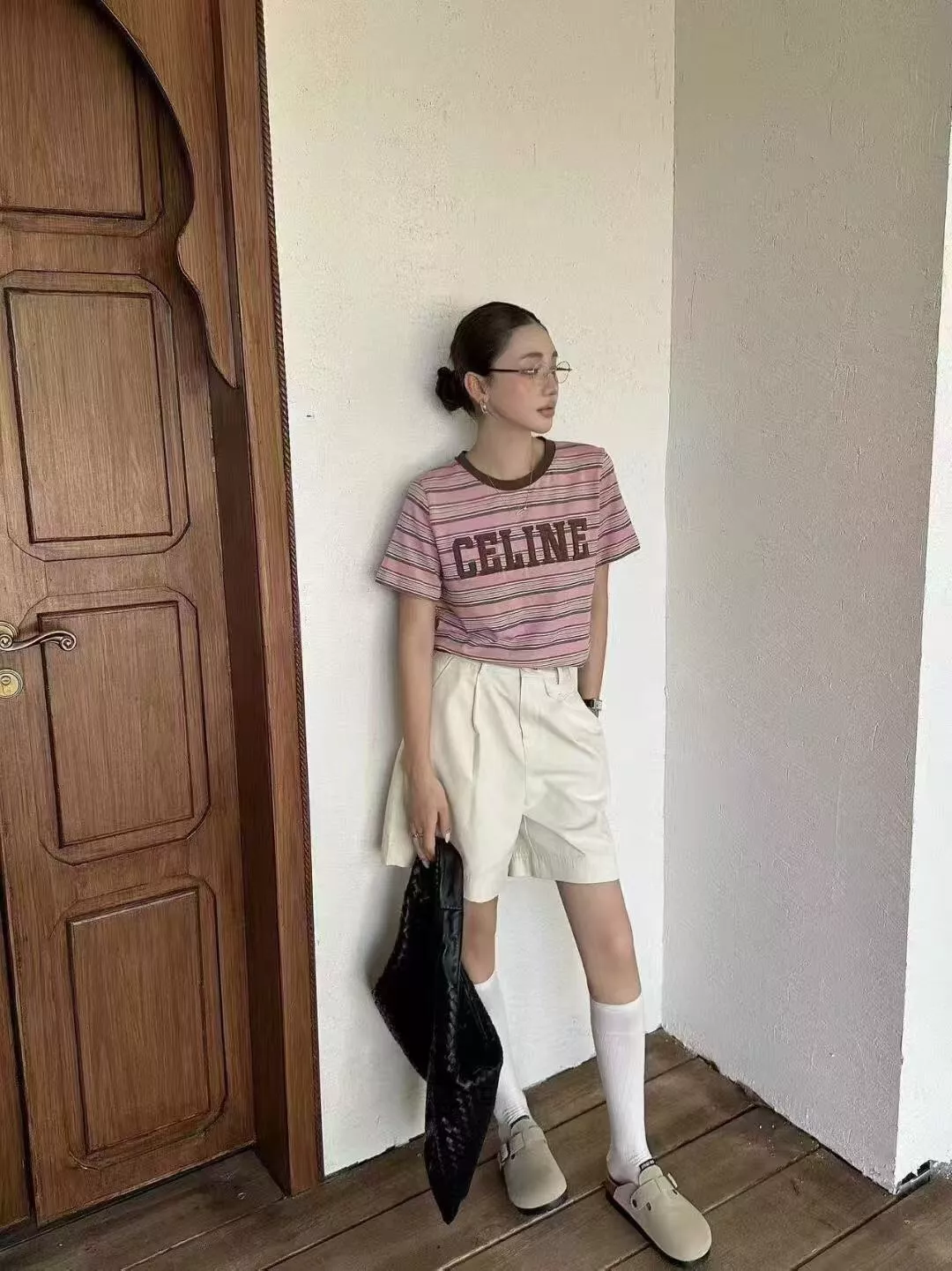 셀린느 로고 자수 스트라이프 반소매 티셔츠 상세 이미지 18