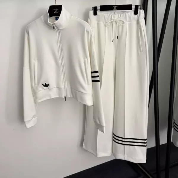 아디다스 삼선 자수 집업 재킷 와이드 팬츠 세트