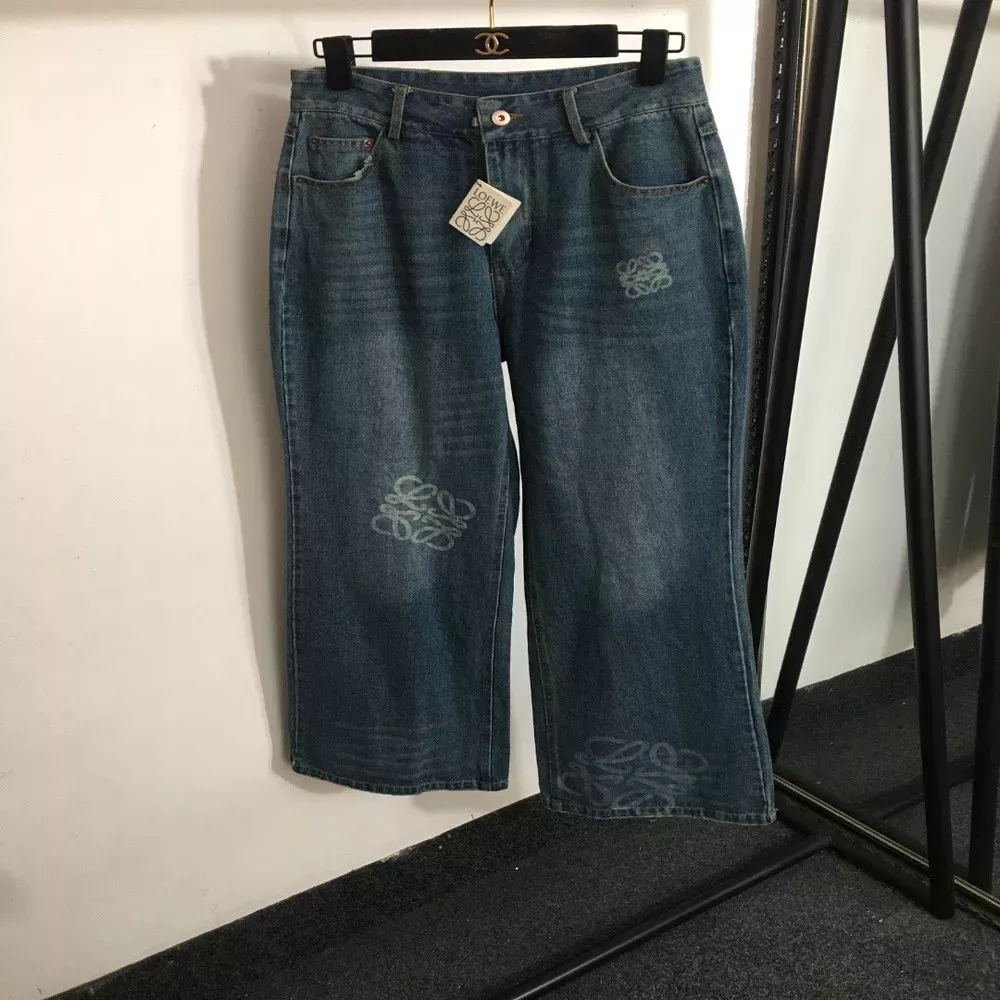 로에베 로고 프린트 와이드 데님 팬츠