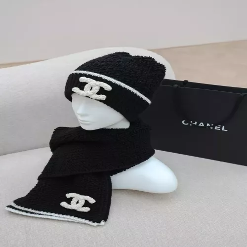 샤넬 캐시미어 로고 머플러 비니 세트
