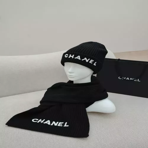 샤넬 캐시미어 자수 로고 머플러 비니 세트
