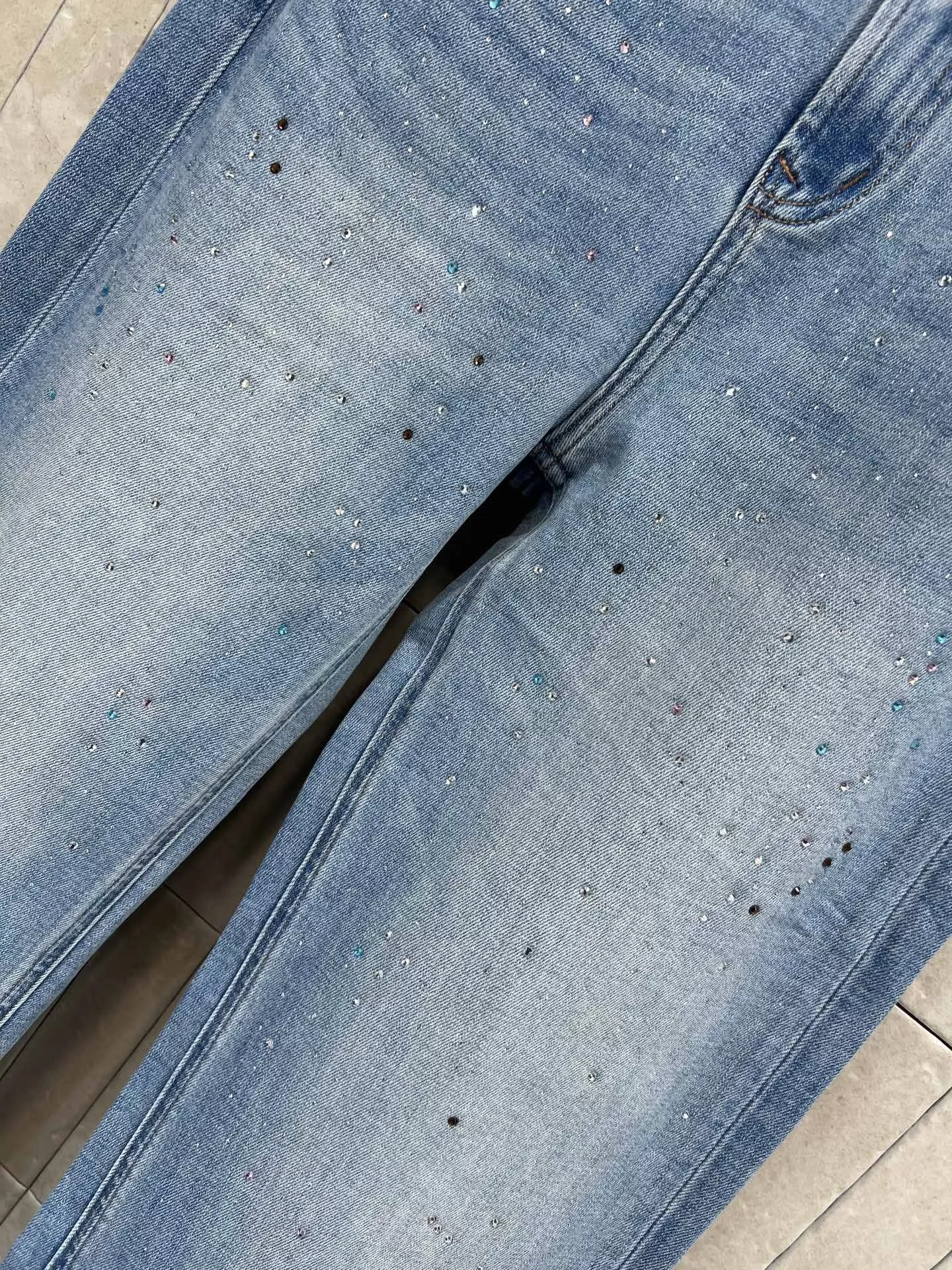 샤넬 자수 로고 와이드 데님 팬츠 상세 이미지 3