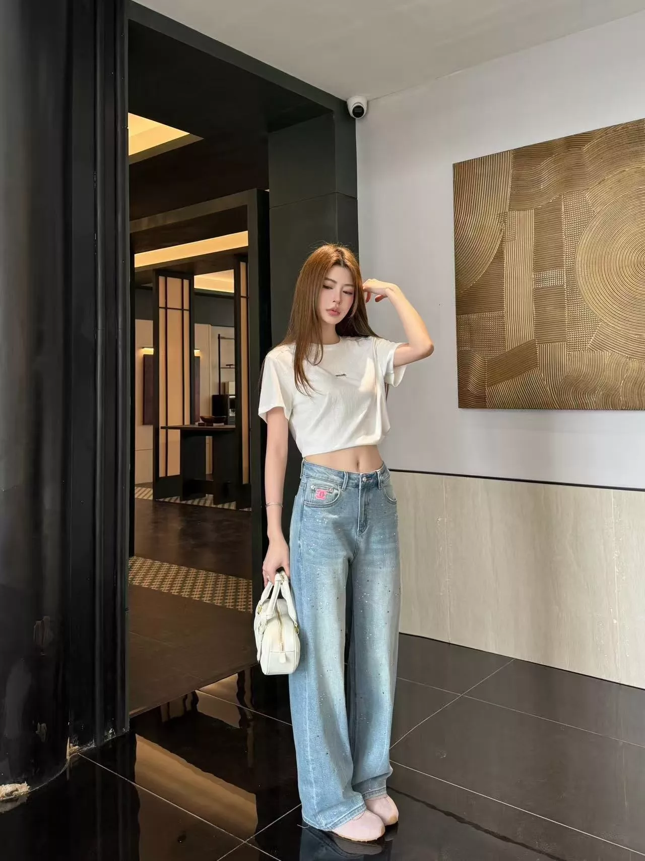 샤넬 자수 로고 와이드 데님 팬츠 상세 이미지 12