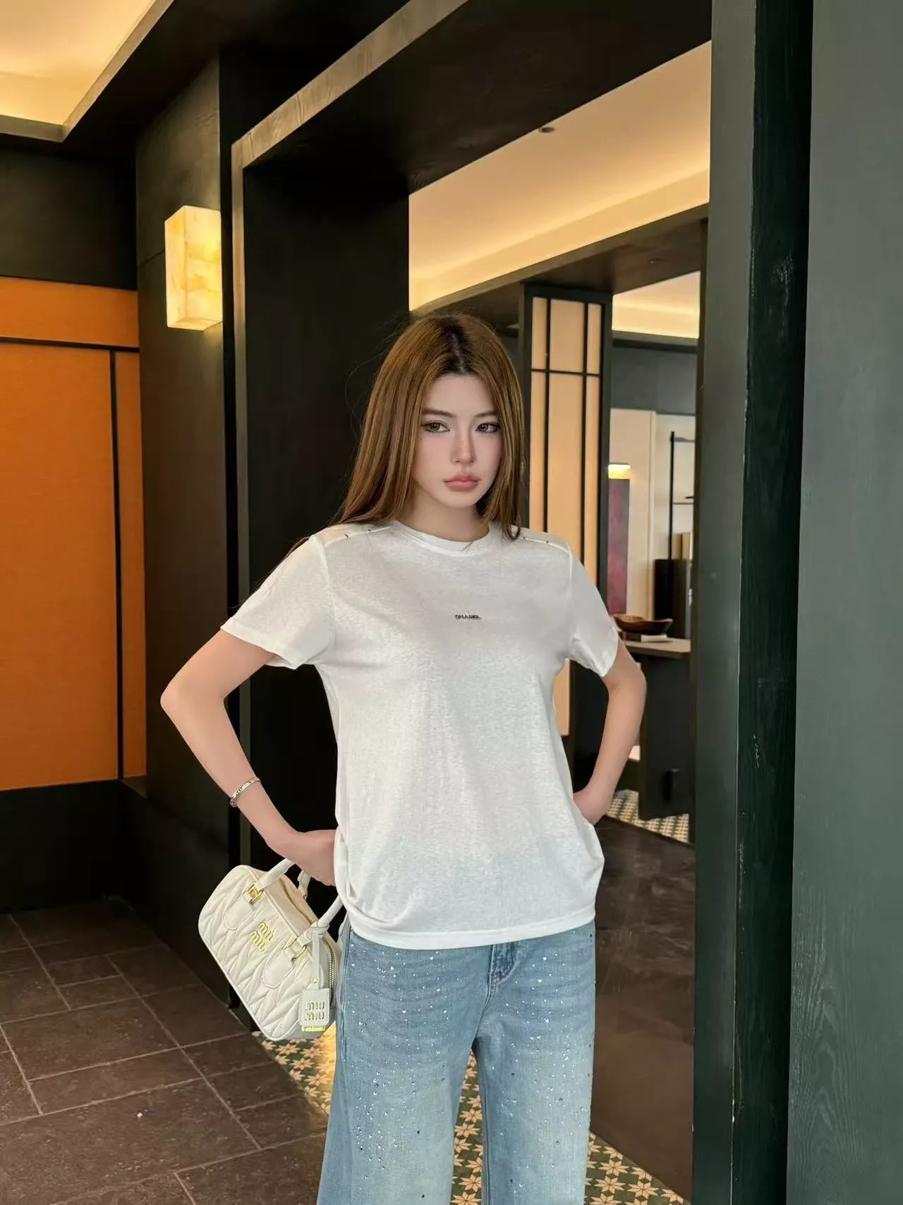 샤넬 자수 로고 와이드 데님 팬츠 상세 이미지 17