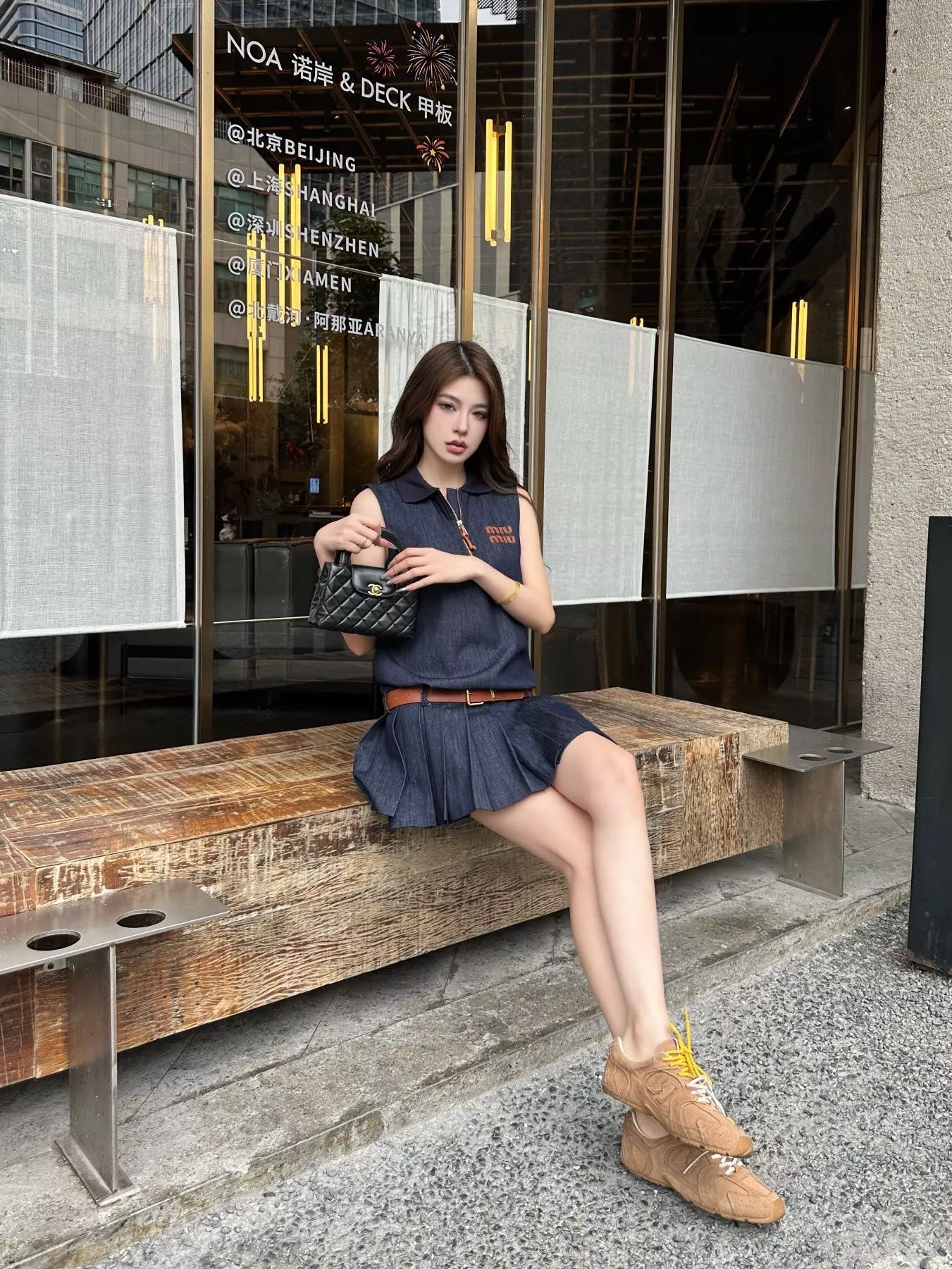 미우미우 데님 민소매 플리츠 원피스 상세 이미지 11