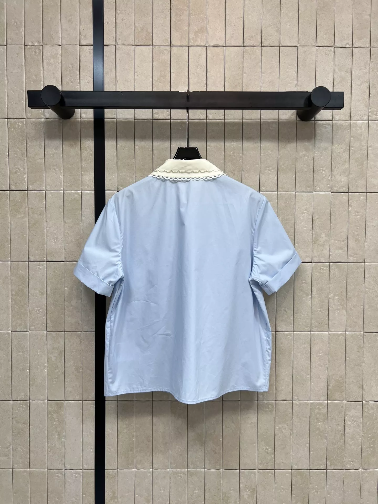 미우미우 블루 퍼프 카라 반소매 셔츠 상세 이미지 6