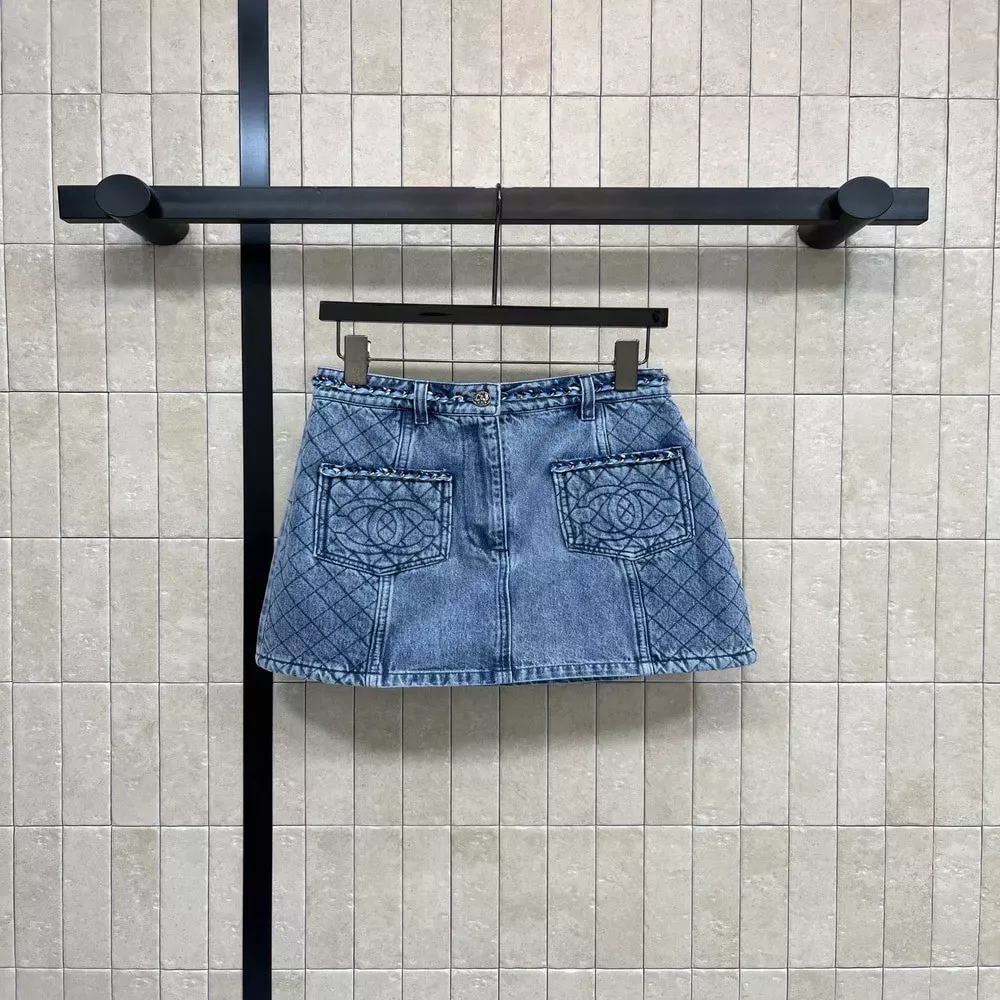 샤넬 퀼팅 포켓 데님 A라인 스커트