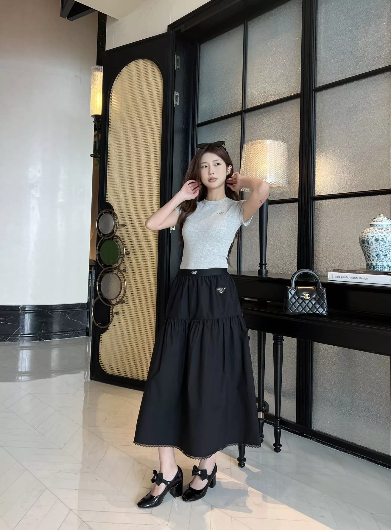 프라다 레이스 배색 A라인 스커트 상세 이미지 19