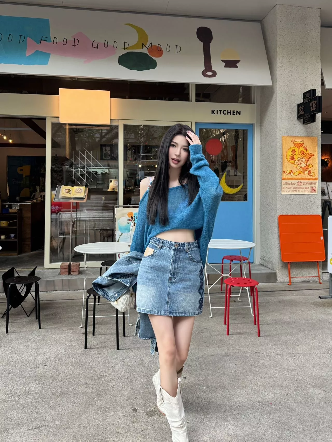 루이비통 워시드 자수 데님 스커트 상세 이미지 11
