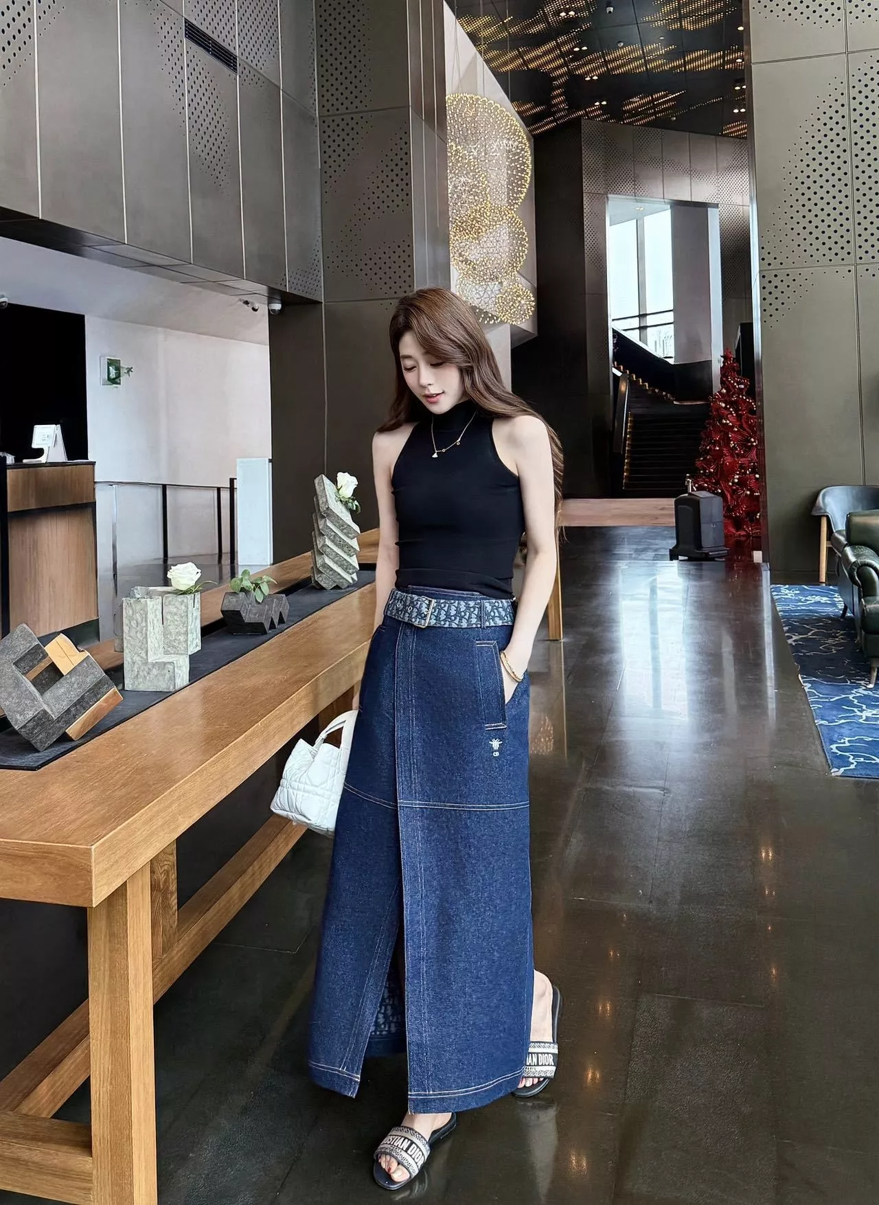 디올 데님 블루 모노그램 허리 스커트 상세 이미지 12