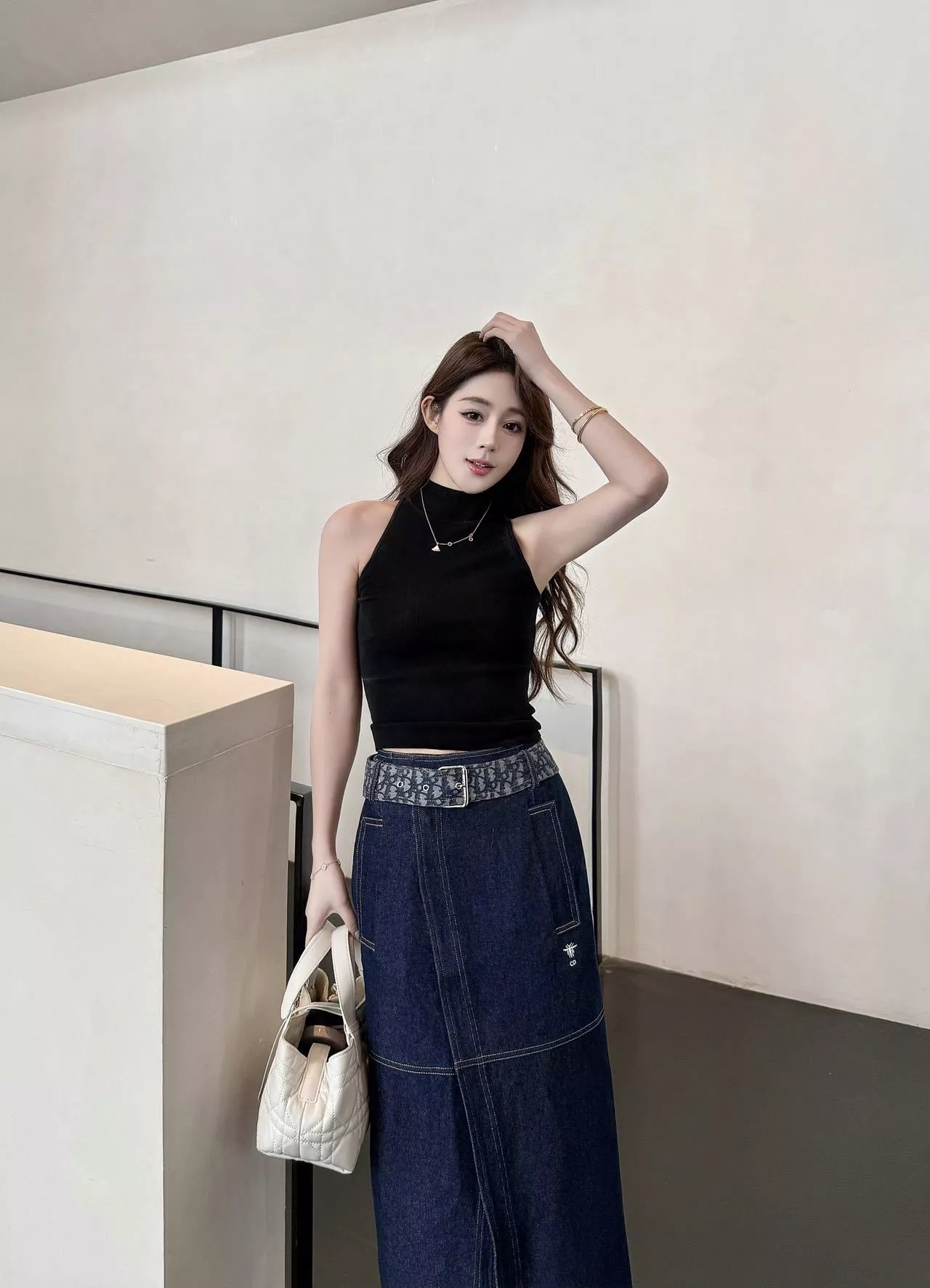 디올 데님 블루 모노그램 허리 스커트 상세 이미지 18