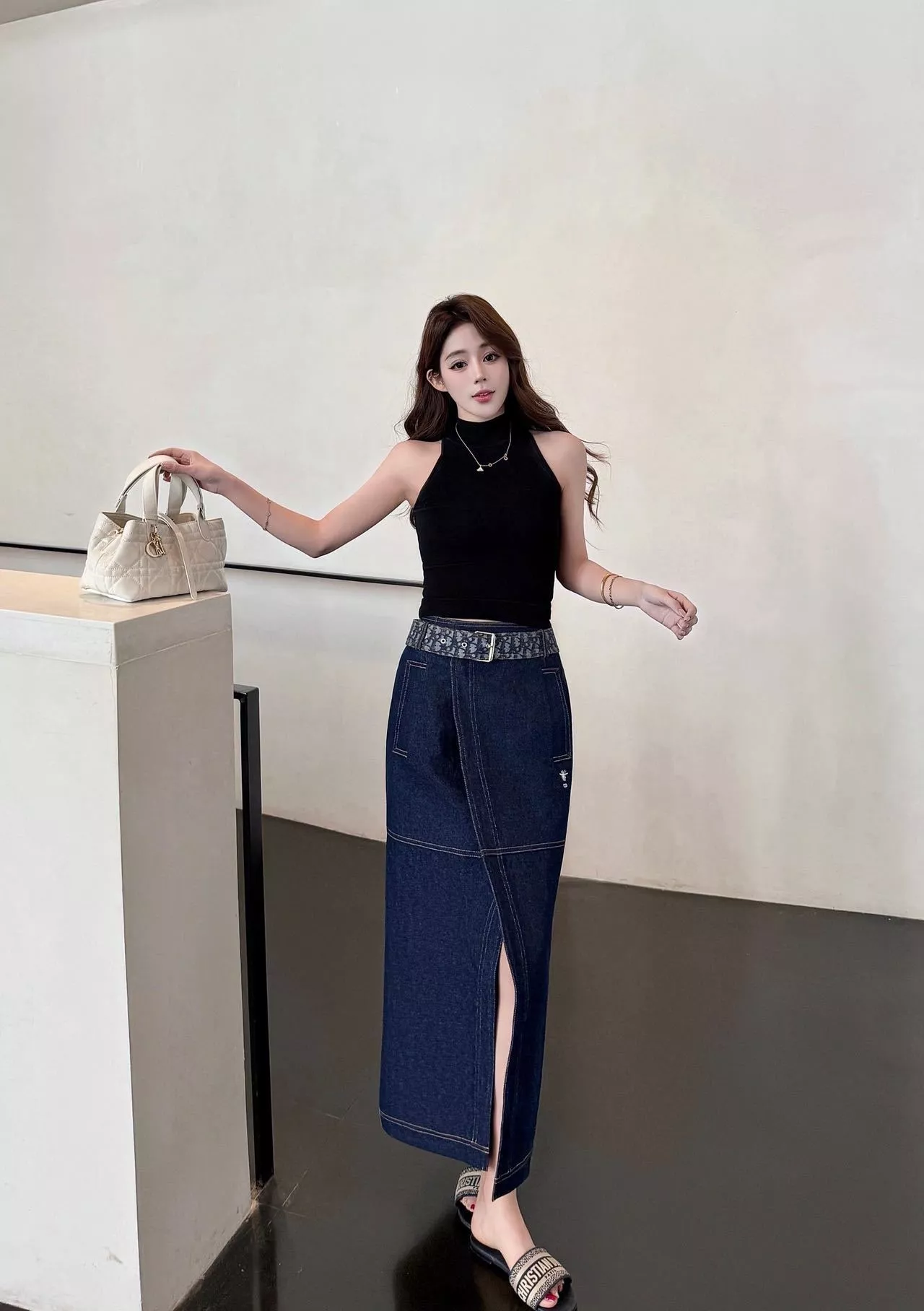 디올 데님 블루 모노그램 허리 스커트 상세 이미지 11