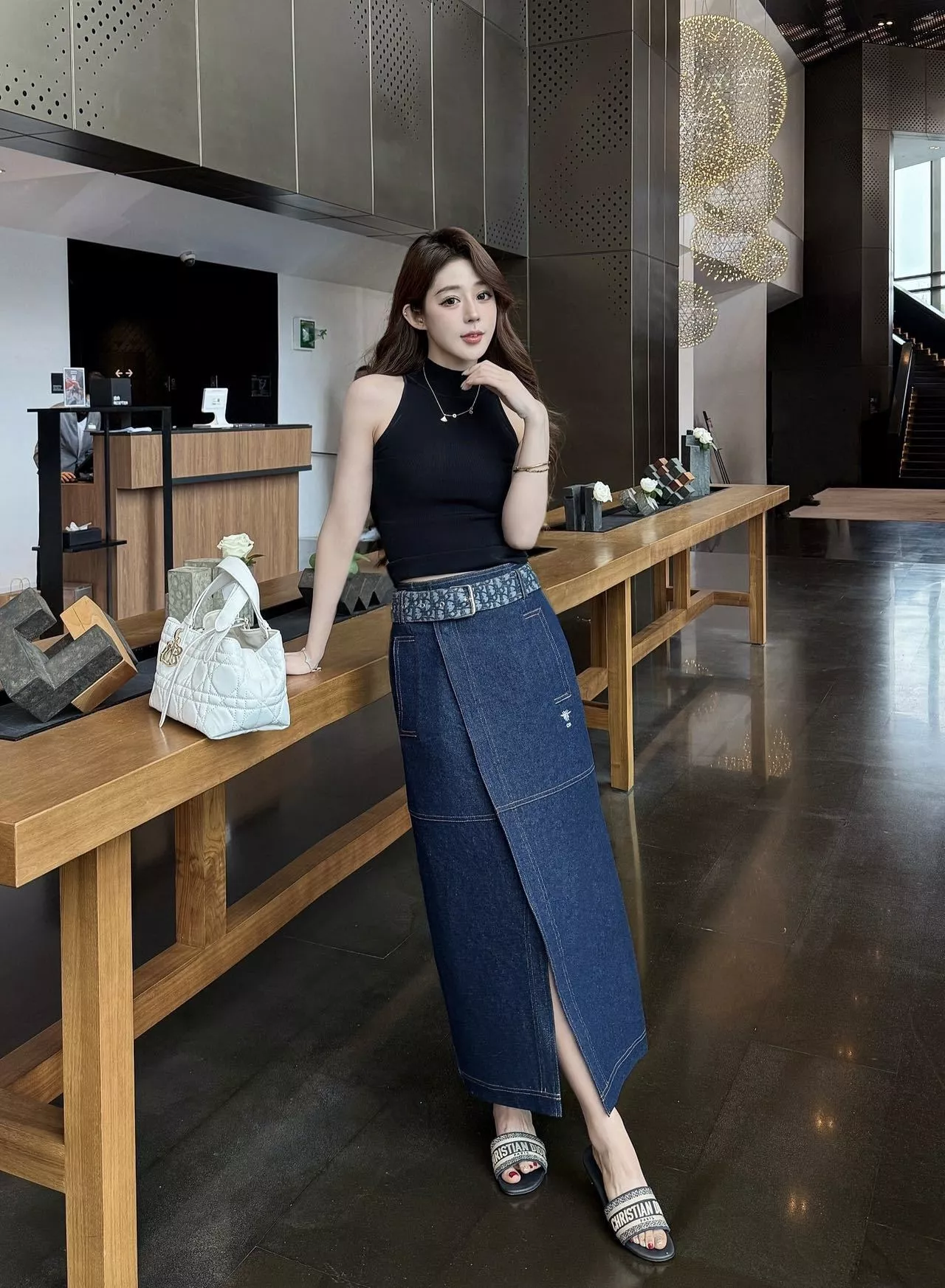 디올 데님 블루 모노그램 허리 스커트 상세 이미지 13