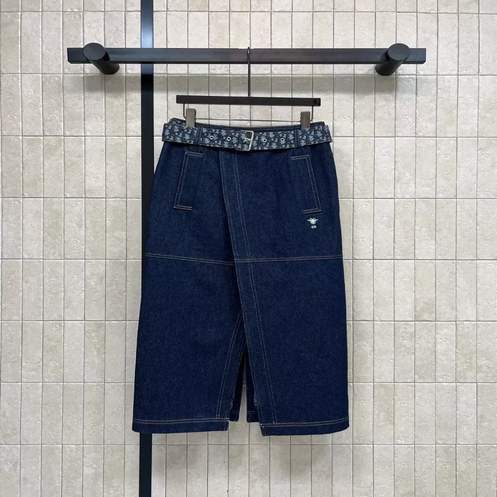 디올 데님 블루 모노그램 허리 스커트