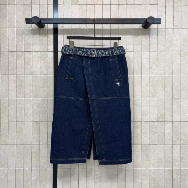 디올 데님 블루 모노그램 허리 스커트