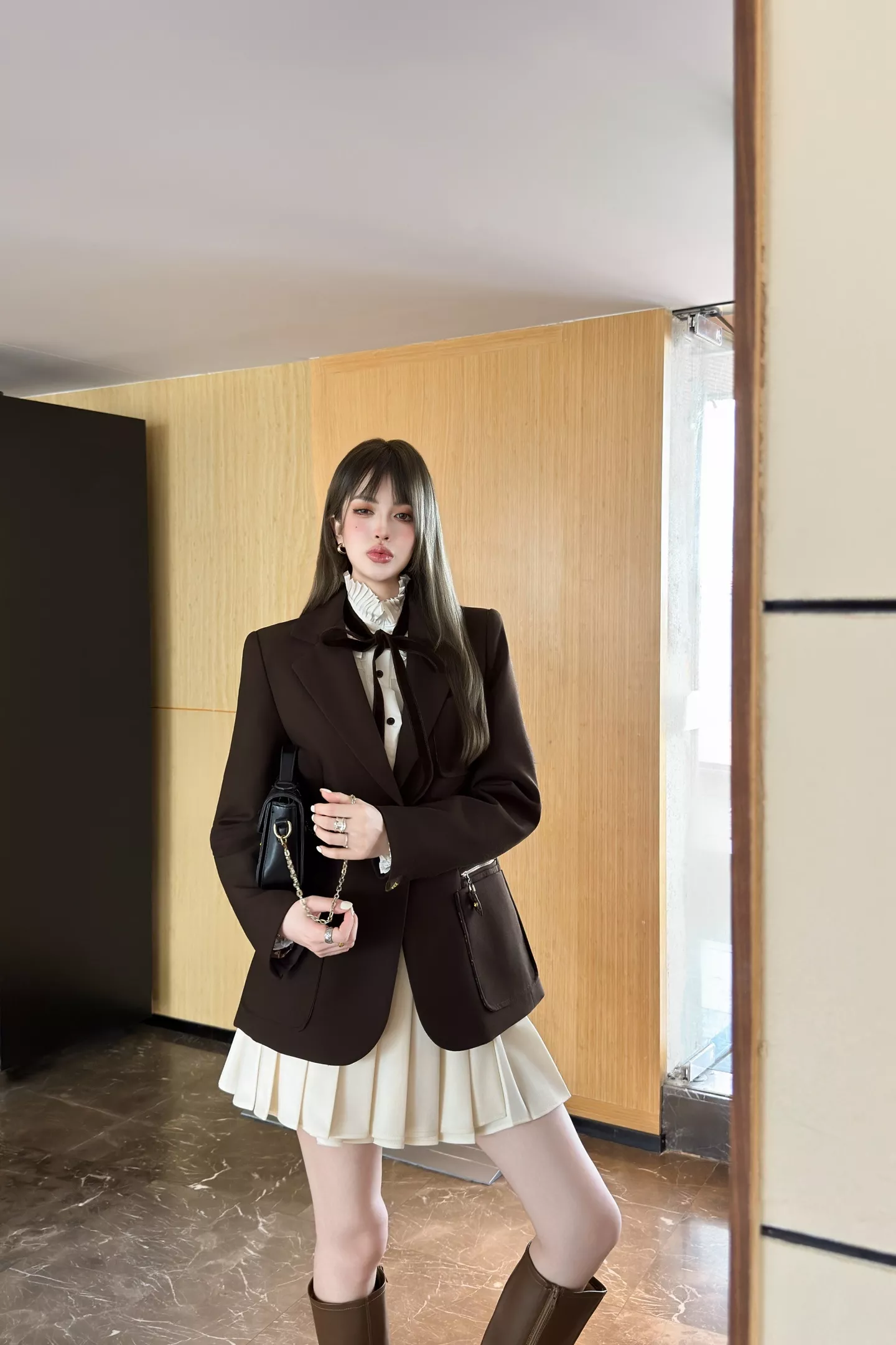 로로피아나 딥브라운 원버튼 테일러드 재킷 상세 이미지 29