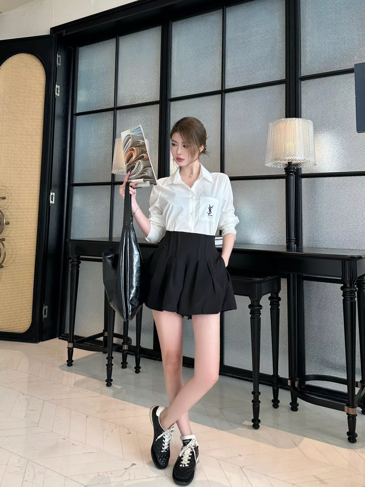 생로랑 배색 로고 자수 카라 셔츠 상세 이미지 16