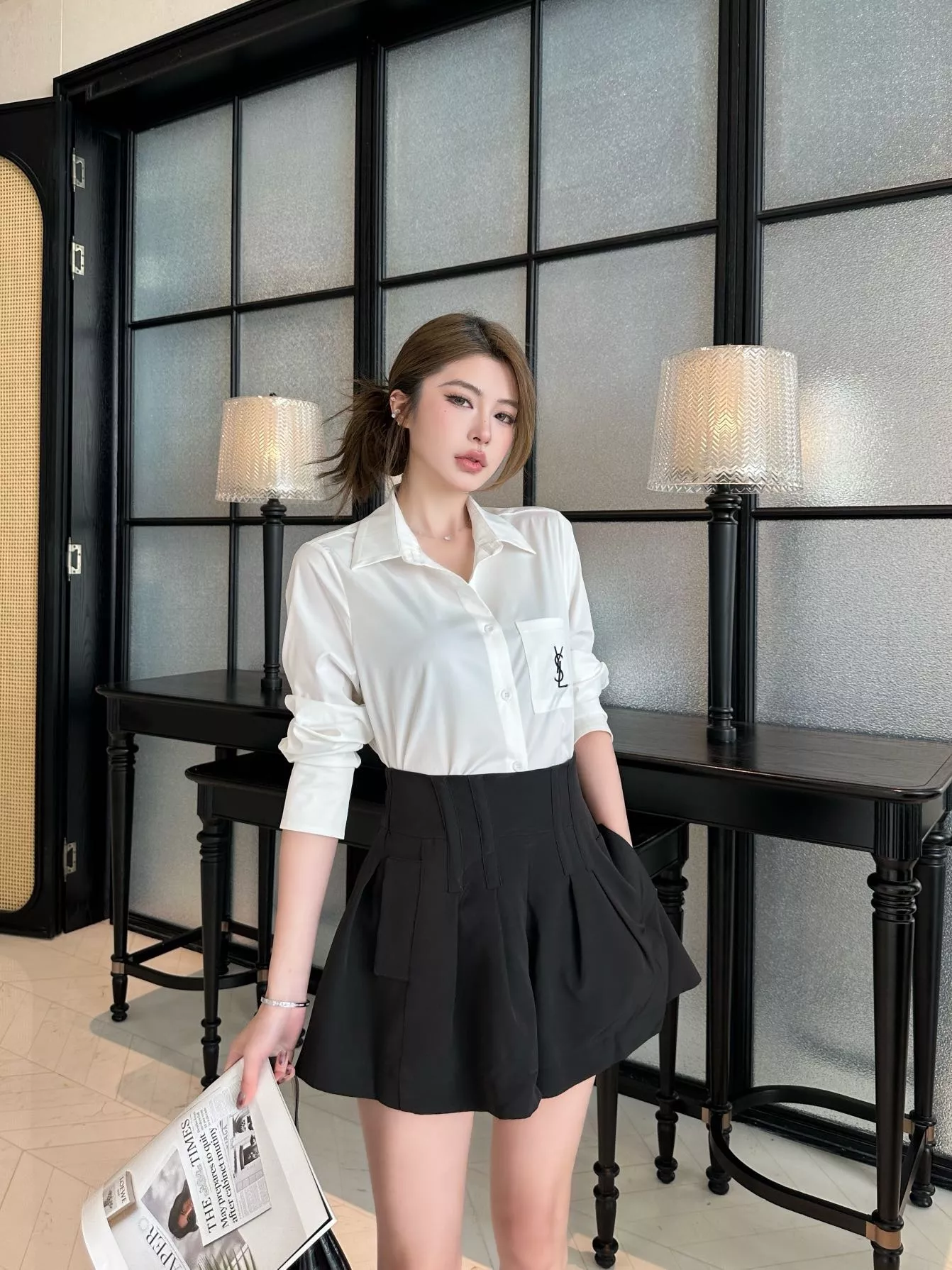 생로랑 배색 로고 자수 카라 셔츠 상세 이미지 19