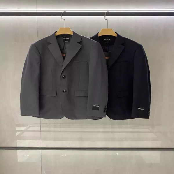 제냐 남성 체크 울 실크 블레이저