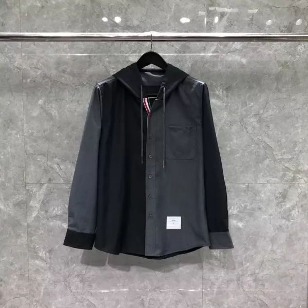 톰브라운 배색 후드 집업 재킷