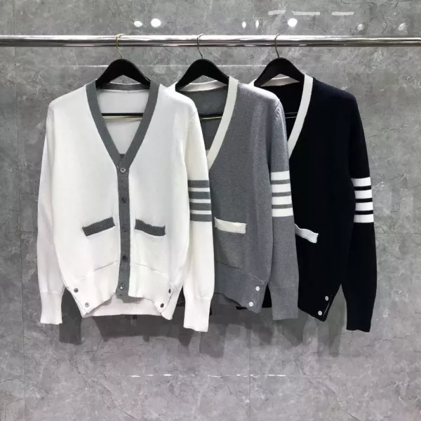 톰브라운 배색 라인 강아지 울 가디건