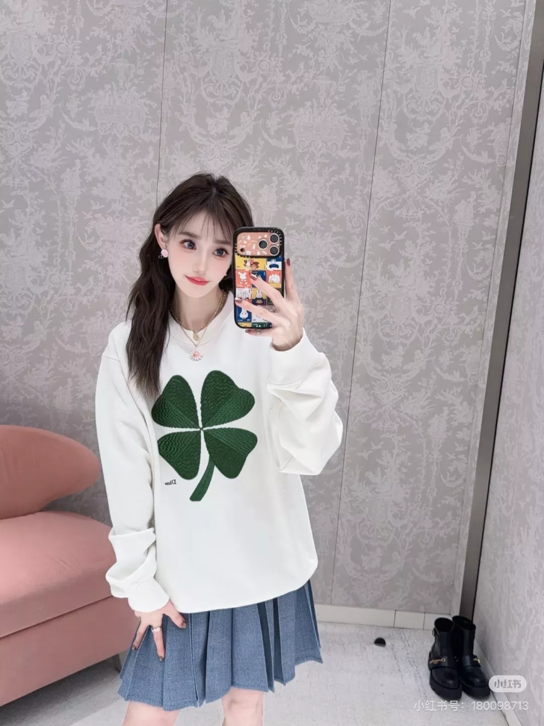 디올 클로버 자수 코튼 맨투맨 상세 이미지 9