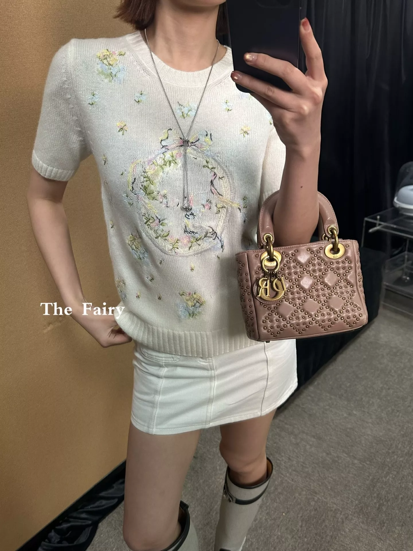 디올 플라워 자수 라운드넥 니트 상세 이미지 13