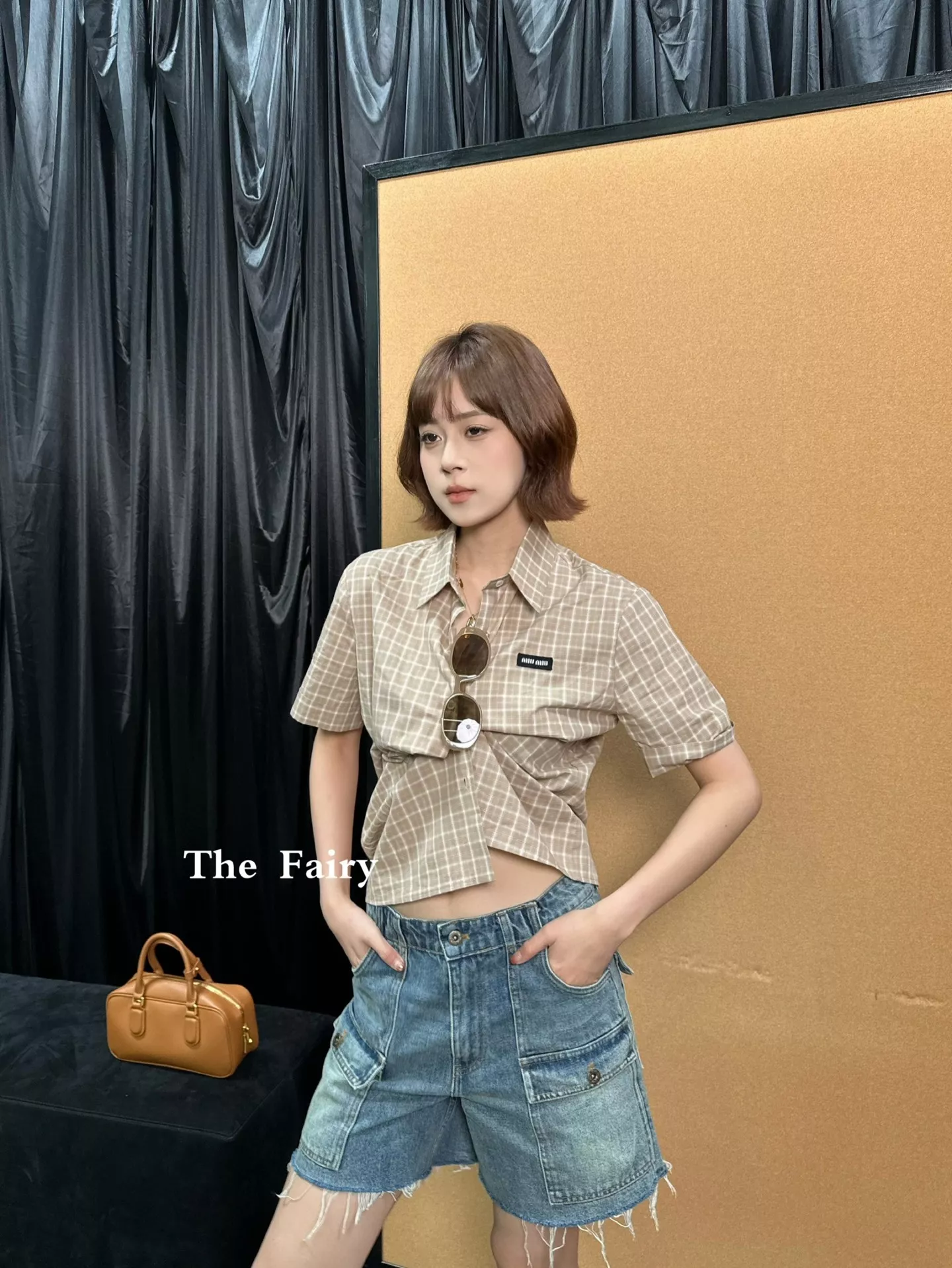 미우미우 체크 자수 포인트 코튼 셔츠 상세 이미지 11