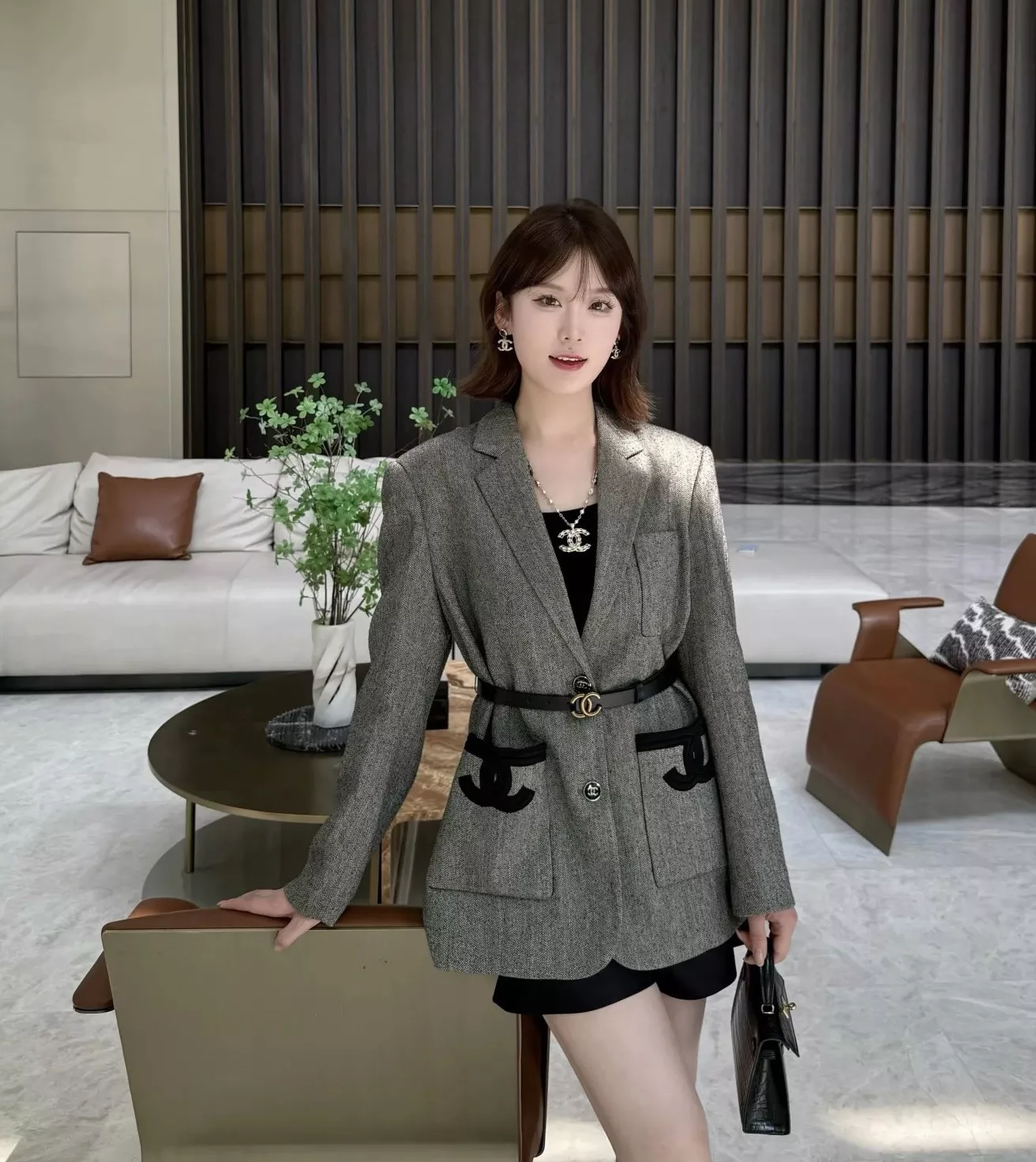 샤넬 허리라인 울혼방 싱글 재킷 상세 이미지 10