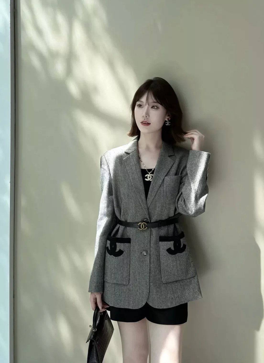 샤넬 허리라인 울혼방 싱글 재킷 상세 이미지 11