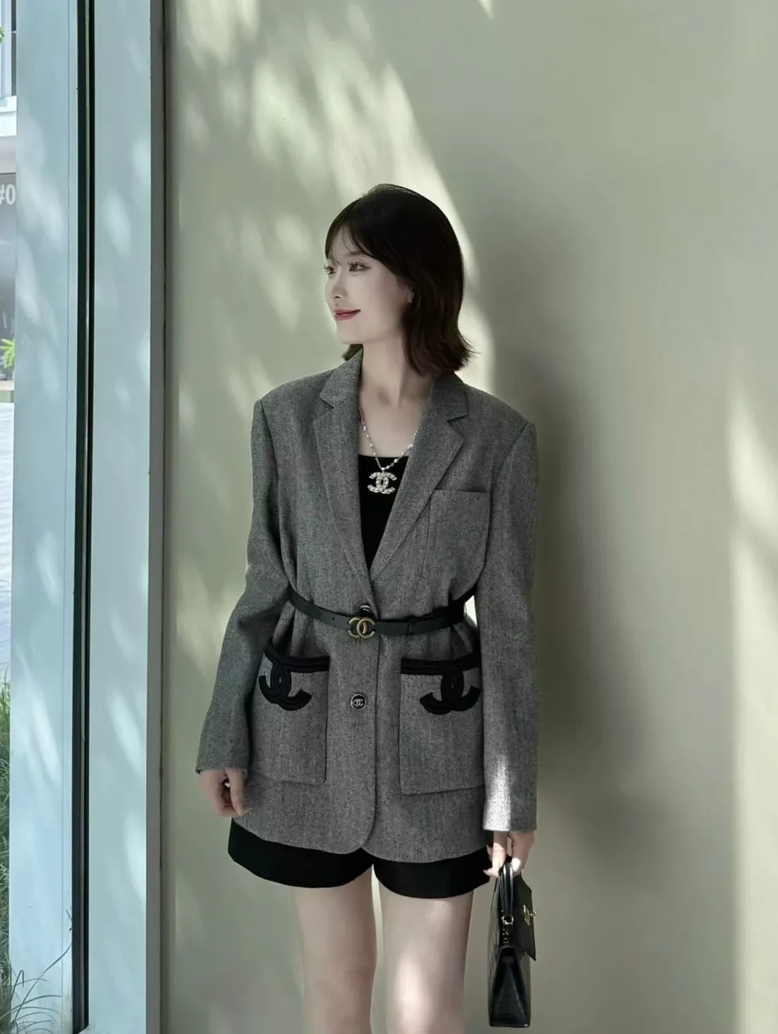 샤넬 허리라인 울혼방 싱글 재킷 상세 이미지 12