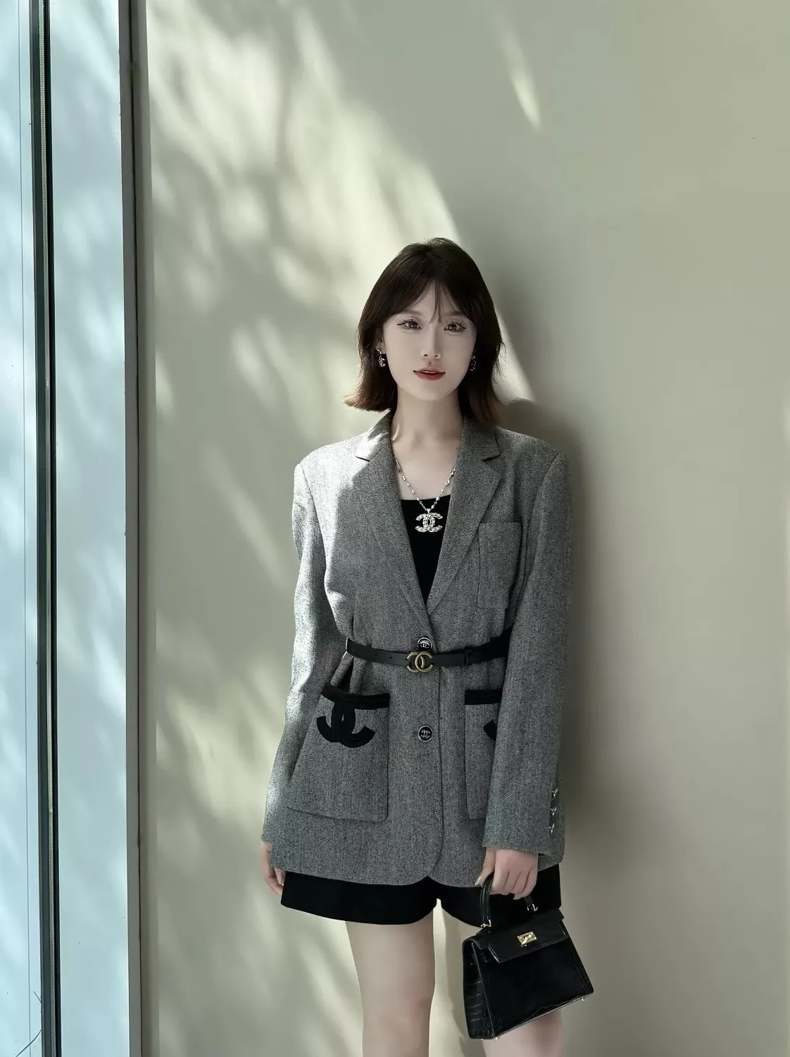 샤넬 허리라인 울혼방 싱글 재킷 상세 이미지 13