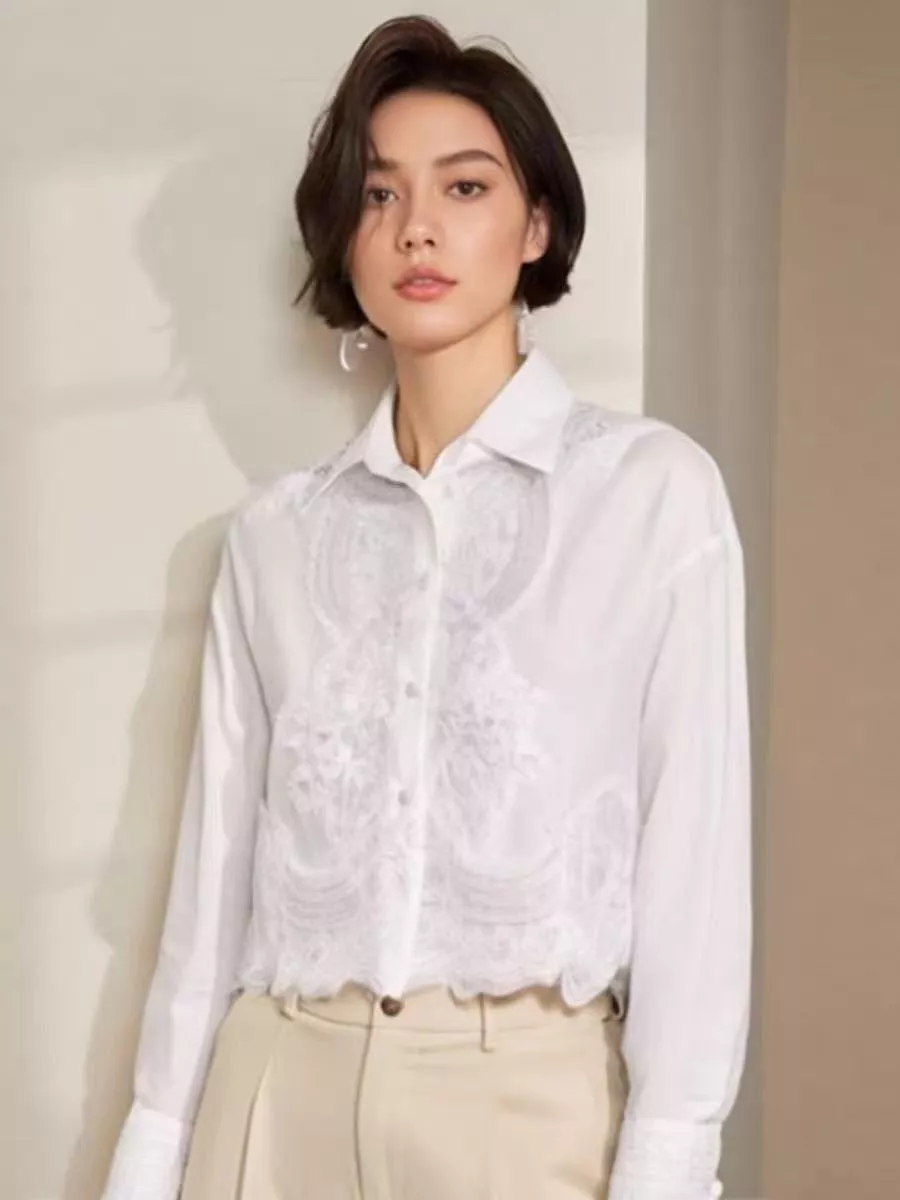 에르마노설비노 레이스 카라 크롭 셔츠 상세 이미지 10