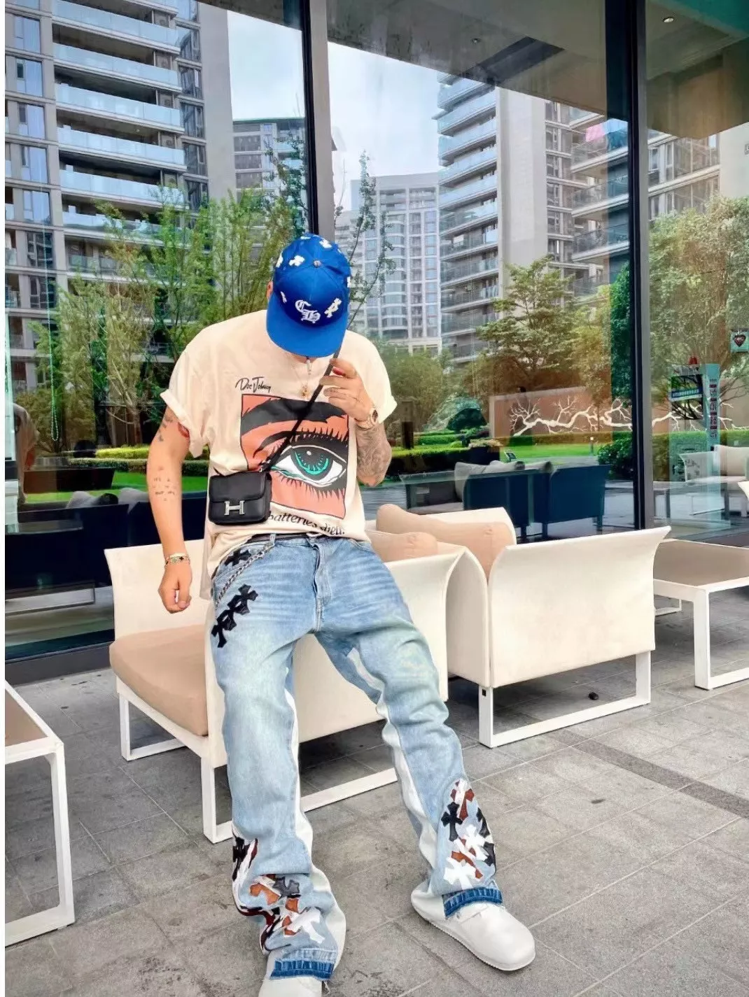 크롬하츠 갤러리뎁트 콜라보 크로스 패치 데님 팬츠 상세 이미지 13