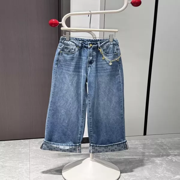 루이비통 롤업 밑단 와이드 데님 팬츠